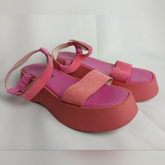 L'INTERVALLE Chunky Platform Women Sandals Pink Suede Size 41 = 10 US - Picture 1 of 10
